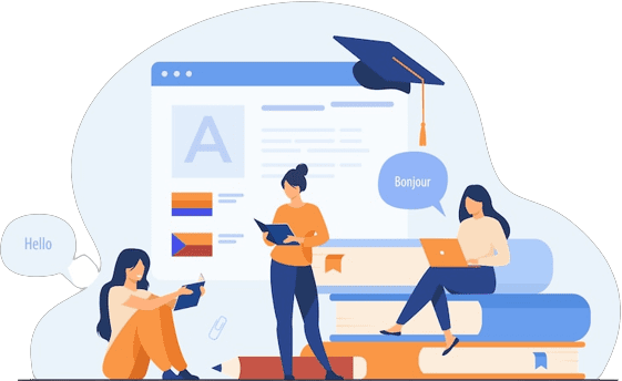 happy women learning language online isolated flat vector illustration cartoon female characters taking individual lessons through messenger education digital technology concept 74855 10088 removebg p